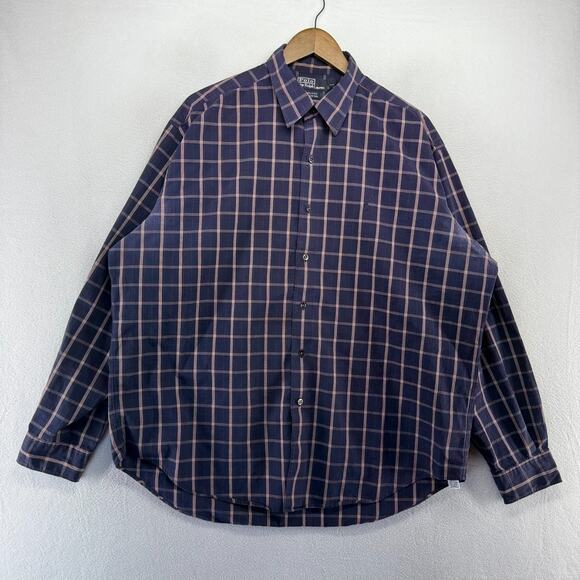 Vintage Ralph Lauren Shirt Men's XL Blue Marlowe Pony Check Preppy Festive 90s - Picture 2 of 11